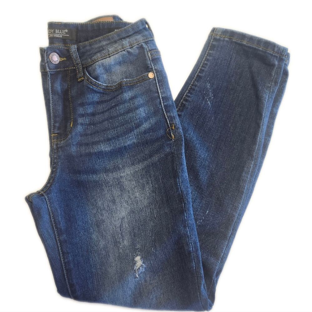 Judy Blue JB8271 DK, Relaxed Fit, Dark Blue Wash, Distressed Jeans, 5/27